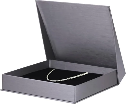 Vista 8 de ALLUREPACK Caja - Caja de regalo de joyería de papel de cartón cepillado de seda con cierre en ángulo moderno de élite, interior de espuma con Negro