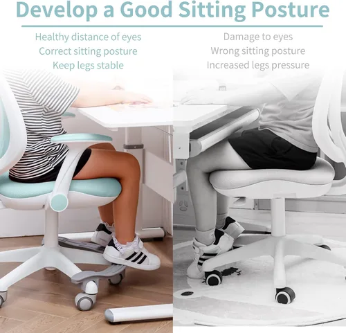 Vista 4 de HOMEFUN Silla de escritorio para niños, sillas de computadora con reposabrazos y reposapiés para niños y niñas, bonita malla ergonómica con altura