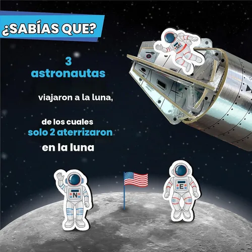 Vista 6 de Imagimake Mapology Man's Journey to Moon, Apollo 11 3D Model Kit para niños Kit educativo de modelo STEM, construye cohetes y satélites, regalo