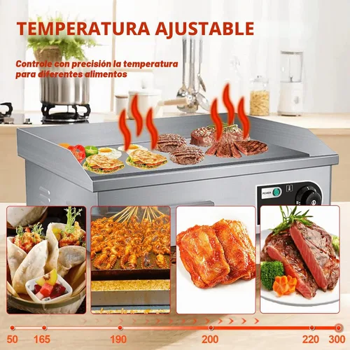 Vista 6 de Plancha Eléctrica de Encimera de 22" 1600W 110V Antiadherente Comercial para Restaurante Teppanyaki con Control de Temperatura Ajustable de Acero
