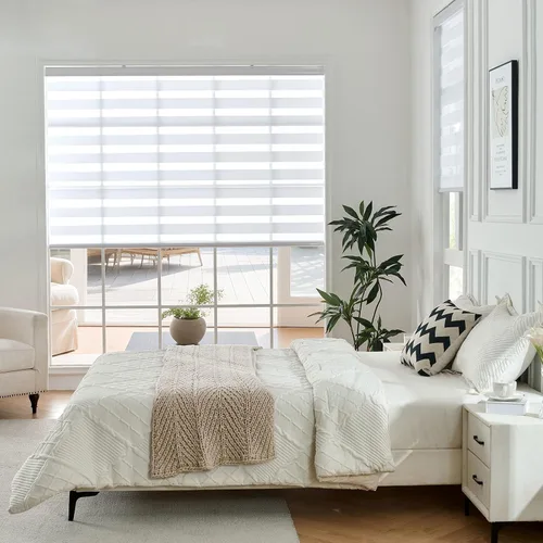 Vista 4 de Joydeco - Persianas de cebra sin cables para ventanas, persianas de doble capa con parada libre, control de luz y privacidad para día y noche