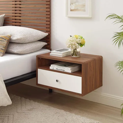 Vista 2 de Modway MOD-7059-WAL-WHI - Mesita de noche para montaje en pared, color nogal blanco