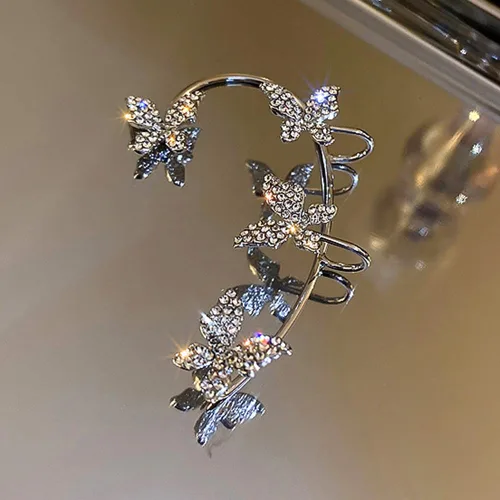 Vista 4 de Chargances Aretes de mariposa con diamantes de imitación y purpurina para mujer, diseño de hada, regalo para mujeres y bailes (plateado)