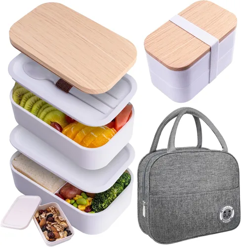 Vista 8 de Healfyya Caja Bento con Bolsa de Almuerzo Apta para Microondas Todo-en-Uno Compartimento de Preparación de Comidas Contenedores de Almuerzo