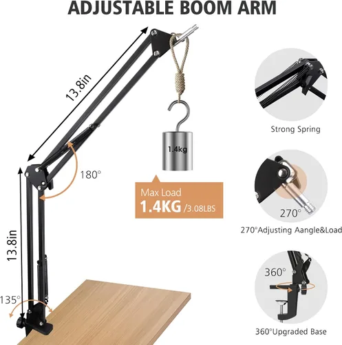 Vista 3 de Para soporte de brazo de micrófono Elgato Wave 3, brazo de micrófono profesional compatible con micrófono condensador USB Elgato Wave:3 por SUNMON