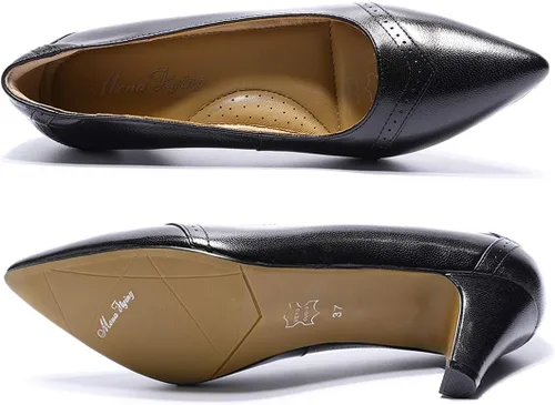 Vista 4 de Mona Flying Zapato de vestir cerrado de cuero para mujer. Tacón mediano. Puntera puntiaguda. Tacones altos para la oficina o fiestas., Negro, 9
