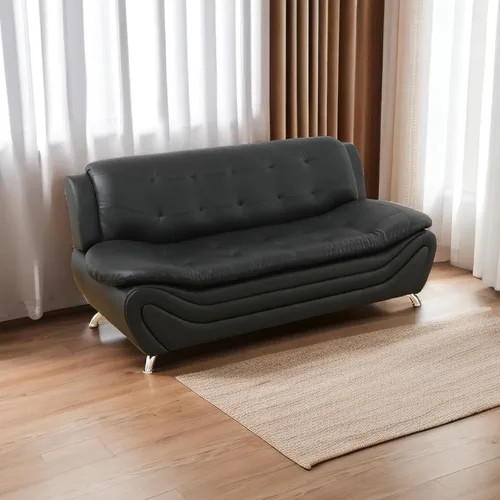 Vista 14 de A Ainehome Moderno juego de muebles de sala de estar de piel sintética, sofá modular de 6 asientos con sofá biplaza y silla (negro)