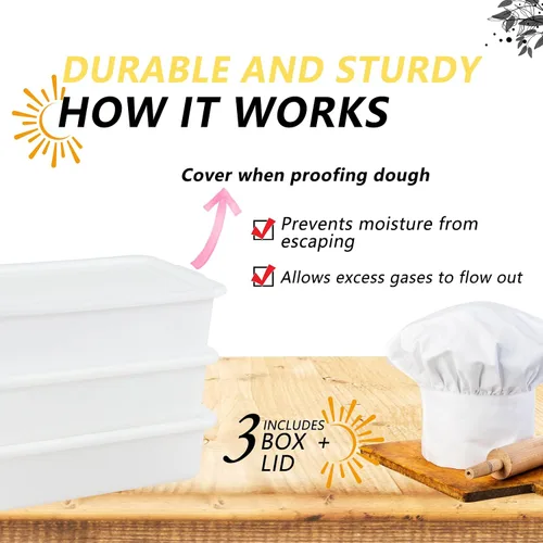Vista 4 de Paquete de 3 cajas para probar masa de pizza, caja para probar masa de pan y contenedor de masa con tapa, libre de BPA Cajas de levantamiento