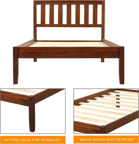Vista 6 de MERITLINE Base de cama individual, plataforma de madera con cabecero y estribo, no necesita somier, nogal