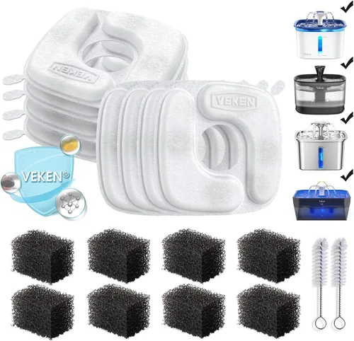 Vista 8 de Veken Filtro de fuente de agua para gatos, paquete de 4 filtros clásicos de repuesto y 4 esponjas de repuesto para dispensador automático de agua