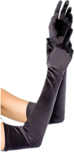 Vista 12 de DreamHigh Manoplas de dedo para mujer de 22 pulgadas sobre el codo, guantes largos de noche negro/blanco