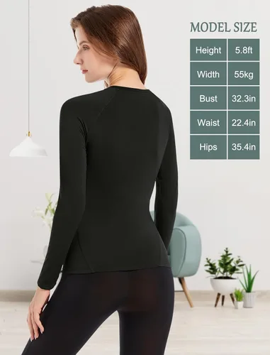 Vista 2 de MRIGNT Paquete de 2 camisetas térmicas de capa base para mujer, camiseta cómoda para mujer
