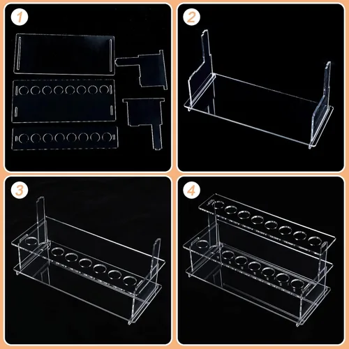 Vista 4 de Menkxi 2 tapones para botellas de vino, escaleras, 16 ranuras, acrílico transparente, 2 niveles, soporte para tapón de vino, soporte de exhibición