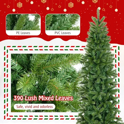 Vista 4 de GOFLAME Árbol de Navidad preiluminado de 5 pies, árbol de Navidad artificial con 180 luces LED, 10 modos de luz, 390 puntas de rama, soporte