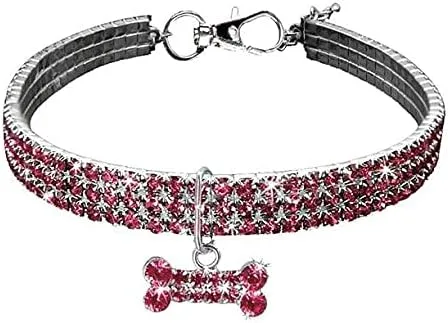 Vista 2 de Bling Dog Collar Rhinestone Dog Collar With Bone Pet Collar Rhinestone collar for Dogs- B1 (Large, Red)