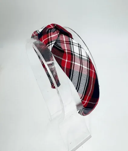 Vista 4 de Diadema anudada de 1.25 pulgadas, uniforme escolar, a cuadros, acolchada, con nudo en la parte superior, diadema de uniforme (cuadros 72)