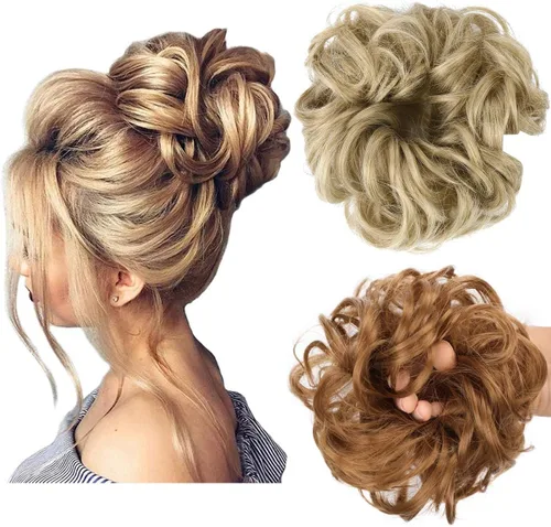 Vista 27 de Cabello sintético despeinado, grueso, extensiones para coleta, cabello recogido