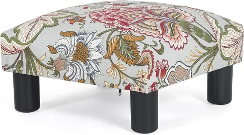 Vista 13 de Joveco Taburete pequeño otomano, reposapiés cuadrado tapizado de tela para sofá, debajo del escritorio, oficina, sala de estar, azul floral