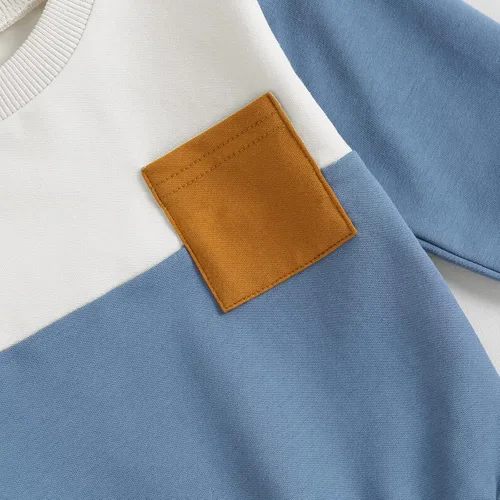 Vista 3 de Conjunto de camiseta de manga larga con cuello redondo a rayas y pantalones sólidos con cordón ajustable
