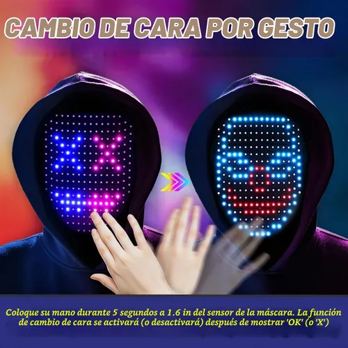 Vista 3 de Máscara LED con detección de gestos, máscara de luz para niños, juguetes