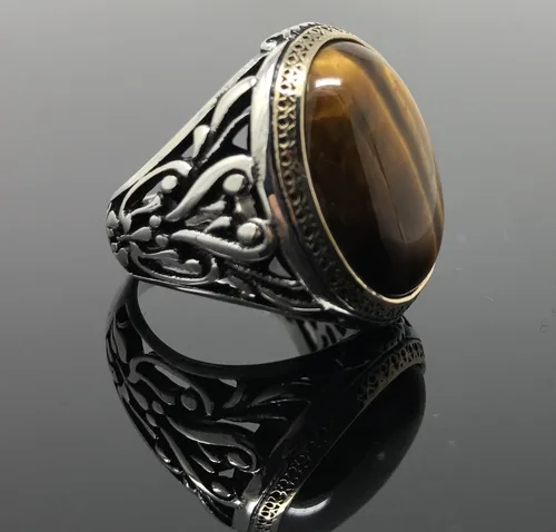 Vista 9 de KAR Anillo de plata de ley 925K con filigrana ojo de tigre I1H