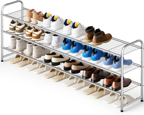 Vista 10 de KEETDY Organizador de zapatos largo de 2 niveles para armario, zapatero de metal para entrada, amplio estante apilable para zapatos con rejilla