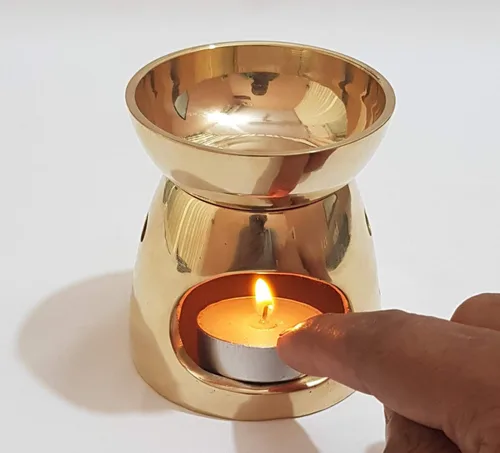 Vista 4 de Pure Source India Quemador de latón Quemador de aceite esencial con vela para aceites difusores Relájate con aromaterapia en casa, para aliviar