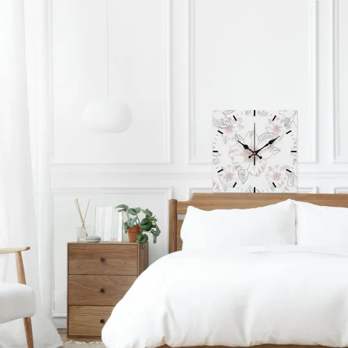 Vista 6 de Pink White Rose Flower Small Wall Clock Small Clocks Battery Operated Square Wall Clock Battery Clocks for Kitchen for Kitchen Bathroom Bedroom