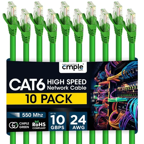 Vista 19 de Cmple - Cable Ethernet Cat 6 de 1.5 pies, cables de conexión Cat6, cable LAN de 10 Gbps, cable de red de 550 MHz, conectores RJ45, compatible