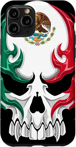 Vista 29 de Funda para iPhone 17 con diseño de bandera de México, diseño tribal de calavera mexicana