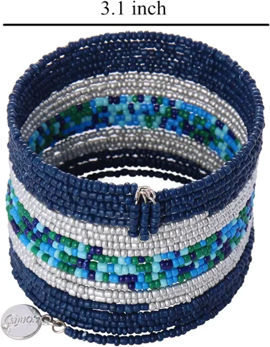 Vista 6 de COIRIS Pulseras elásticas de cuentas de semillas multicapa con cuentas pequeñas y apilables, para mujeres y niñas