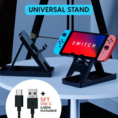 Vista 5 de TALK WORKS Super Combo Pack Accessories for Nintendo Switch - 2 Grips, 2 Wheel Controller Grips, 2 Game Card Holders, 1 Charging Dock, Thumb Grips