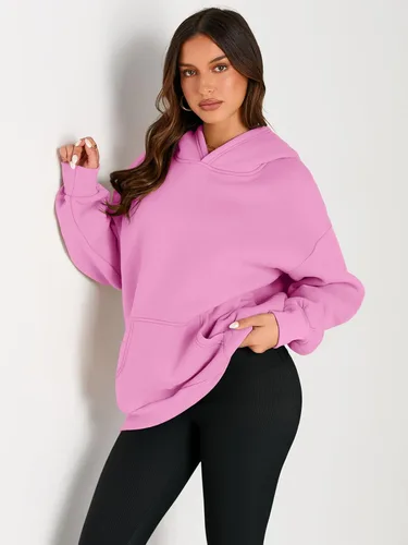 Vista 2 de Trendy Queen - Sudaderas extragrandes con capucha para mujer, suéteres de manga larga, sin botones, de vellón, de otoño, ropa de invierno