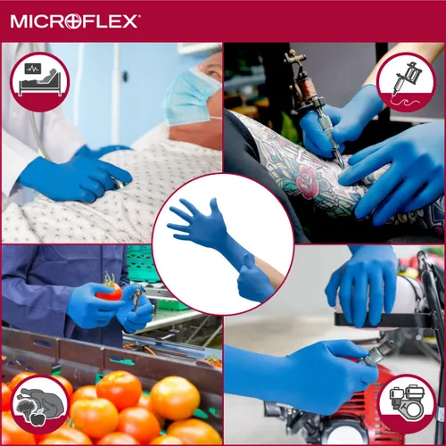 Vista 4 de Ansell MICROFLEX SafeGrip SG-375 - Guantes de examen estándar, talla L, color azul (caja de 500) Blue, Size 9 (L), unisex thick latex exam gloves