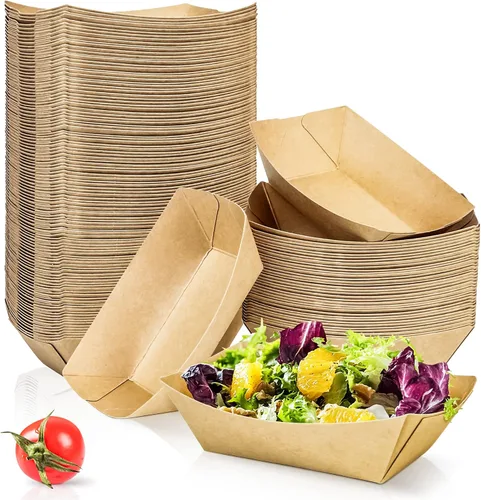 Vista 7 de Paquete de 180 bandejas desechables de papel kraft de 1/2 libra, pequeñas bandejas de papel ecológico para llevar, botes de servir alimentos, mini