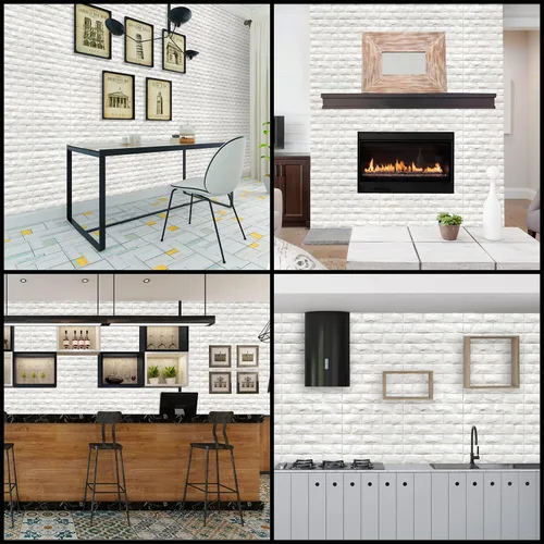 Vista 4 de Paneles de Pared 3D Despegar y Pegar 11PCS Papel Tapiz de Ladrillo de Espuma Blanca para Dormitorio Panel de Pared de Piedra Falsa Autoadhesivo