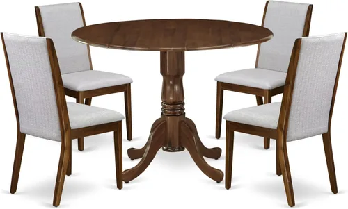 Vista 21 de East West Furniture DLLA3-ABK-47 - Juego de mesa de comedor de 3 piezas que contiene una mesa de cocina redonda con gotas y 2 sillas de comedor