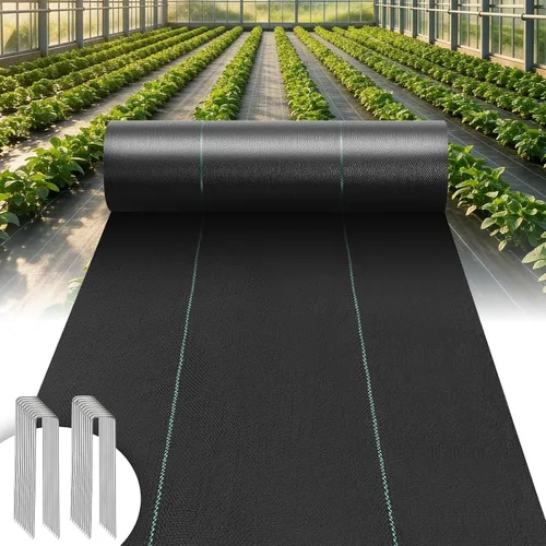 Vista 9 de Tela de barrera de malezas de 3 pies x 300 pies, tela de jardín resistente de 3.2 onzas con permeabilidad, cubierta tejida para control de malezas