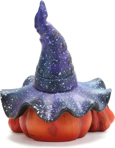 Vista 7 de Hodao Decoraciones de calabaza de Halloween con luz, sombrero de bruja hecho a mano, adornos de calabaza para decoración de Halloween, decoración
