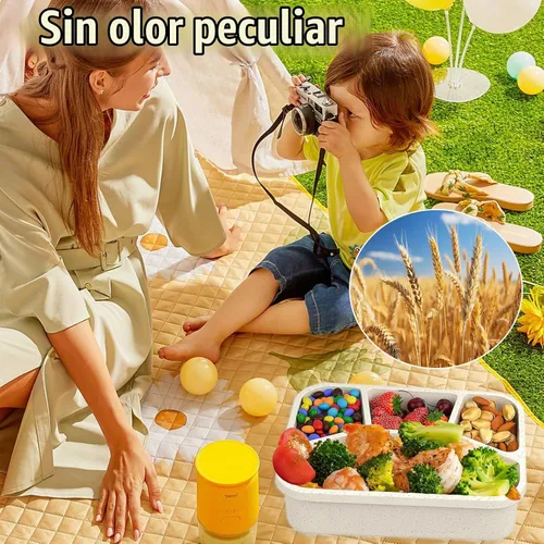 Vista 7 de Caja Bento de 15 piezas, juego de 4 compartimentos para adultos, lonchera Bento de paja de trigo, caja de almuerzo reutilizable, para microondas