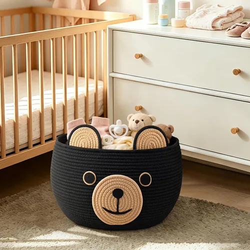 Vista 3 de CherryNow Cesta de cuerda tejida, cestas de oso para regalos vacías, cesta de almacenamiento grande para sala de estar, guardería, cestas