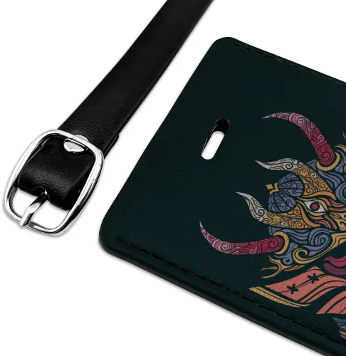 Vista 2 de Samurai Warrior Japanese Demon Oni Máscara Rectángulo de Cuero para Equipaje Tarjeta de Identificación