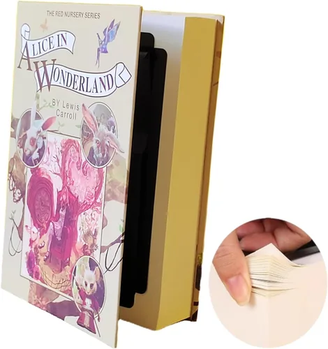 Vista 2 de Kingsida - Caja fuerte con cerradura de libro de papel real con cerradura de llave, diccionario secreto oculto (Alicia en el país de las maravillas)