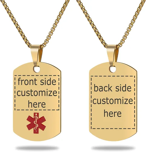 Vista 24 de Collar de alerta médica, etiqueta grabada con láser, grabado personalizado, etiqueta de identificación de acero inoxidable, colgante para hombres