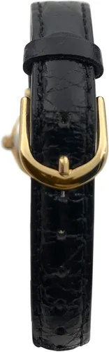 Vista 2 de Peugeot - Reloj de pulsera con bisel de cristal chapado en oro de 14 quilates con correa de piel negra