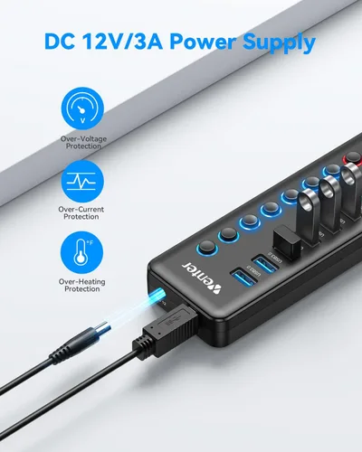 Vista 7 de Wenter Hub USB 3.0 alimentado, divisor de concentrador de 11 puertos