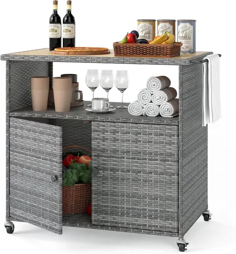 Vista 11 de HAPPYGRILL Gabinete de almacenamiento al aire libre con ruedas, caja de Negro