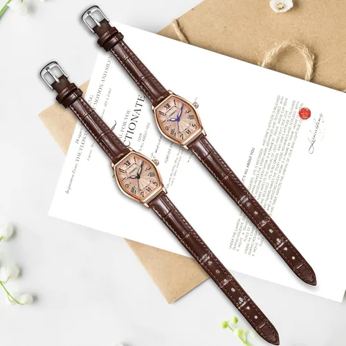 Vista 5 de Women's Leather Band Watch, Dainty Elegant Barrel-Shaped Women Watches Classic Vintage Retro Ladies Dress Wrist Watch, Gifts Present for Her