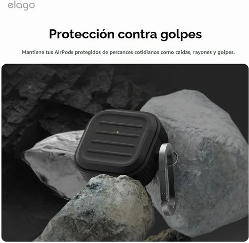 Vista 4 de Elago Armor - Funda para AirPods 4 Mosquetón incluido, soporta carga inalámbrica, resistente a los golpes, protección completa (negro)