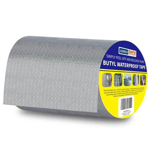 Vista 13 de ADHES - Cinta de butilo impermeable, cinta de papel de aluminio de 2 pulgadas x 16 pies, cinta selladora de butilo para reparación de caravanas Gris